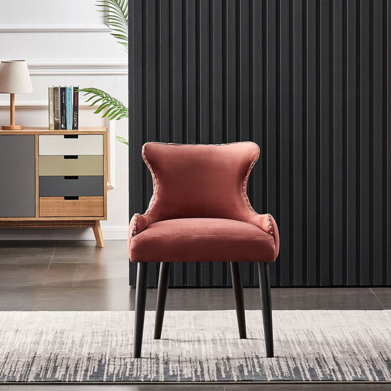 Ricky Modern Velvet Dining Chairs - Ergonomic Upholstered Curved Back with Solid Wooden Legs - Side Chair for Office Kitchen Living Room Dining Room