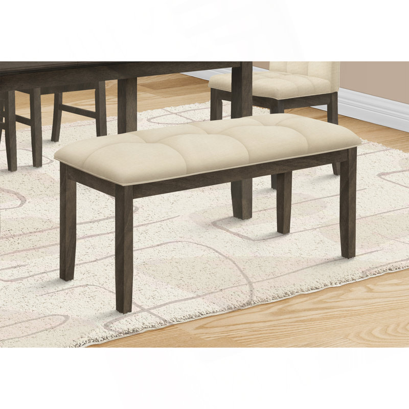 Banc, 44 po rectangulaire, salle à manger, vestibule, cuisine, couloir, rembourré, bois, tissu crème, bois massif gris, transitionnel
