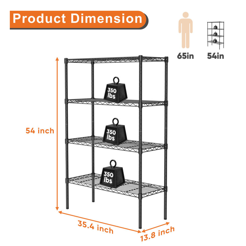 Étagère de rangement, (4 tablettes) H 54 po x l 13,7 po x P 35,4 po