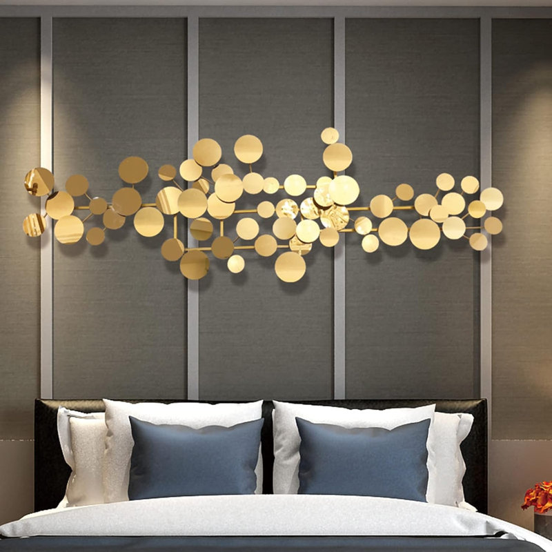 Metal Wall Art Gold Wall Decor For Living Room, Modern Geometric Wall Art Decor 59" × 19.6" Large Luxury 3D Wall Accents For Bedroom, Dining Room, Wall Decorations Wall Sculptures