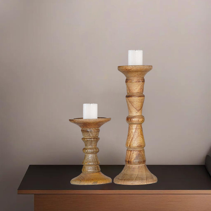 15'' H Wood Tabletop Pillar, Dark Polish,  12" H x 4" W x 4" D