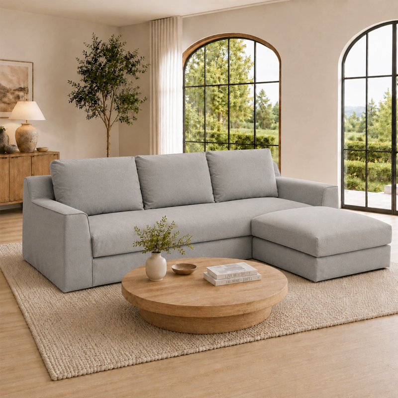 Canapé Ailey surdimensionné de 110 pouces avec housse amovible et lavable en une seule pièce et pouf inclus, 4, Gris