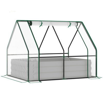 4' x 3' Galvanized Raised Garden Bed with Mini PVC Greenhouse Cover, Ideal for Growing Flowers, Fruits, Vegetables, and Herbs