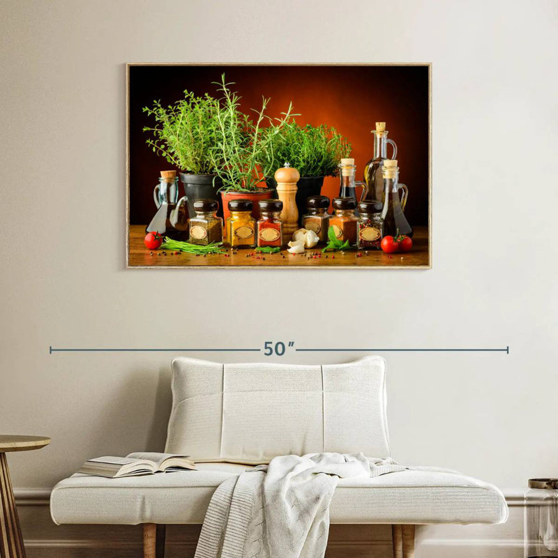 Cuisiner avec des épices et des herbes, Cadre flottant en bois naturel, 40 po x 27 po