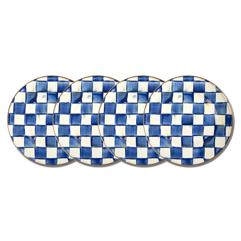 Hand-Painted Blue and White Round Enamel Chargers Set