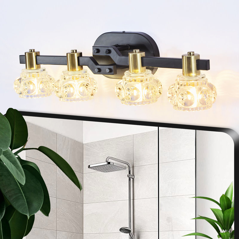 Vintage 4- Wall Fixture, Clear Crystal , Black Iron, Bathroom & Hallway, High Brightness, Easy To Install Sconce With Crystal, Matte + Golden, Retro Hallway , Energy Saving,