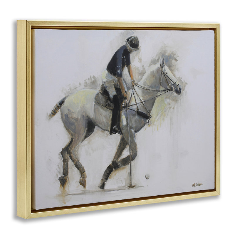 Cadre flottant Polo Rider in Motion, conception de Jadei, H 25 po x l 31 po, Cadre flottant métallique doré