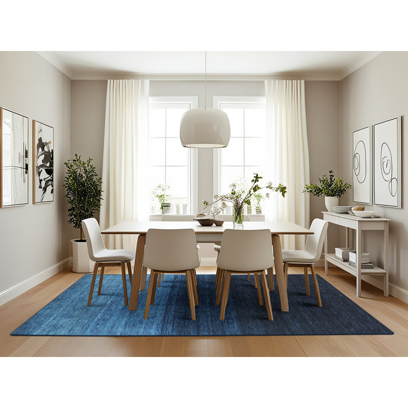 Tapis contemporain noir / bleu, Rectangle 7 pi x 10 pi