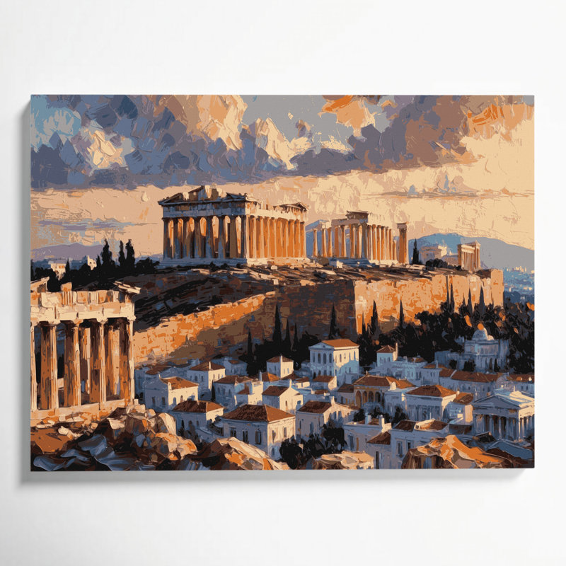 Art urbain sur toile brun, "Villes d'Athènes, Grèce", H 16 po x l 20 po