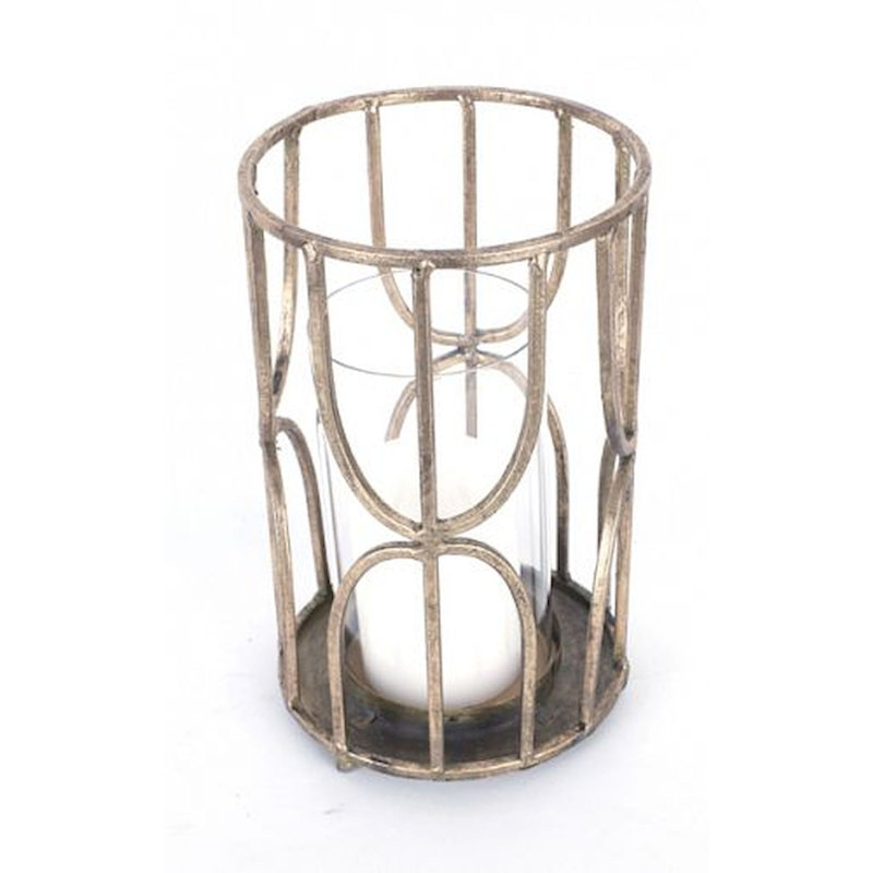 Metal Tabletop Hurricane, Bronze, 10.5" H x 6.5" W x 6.5" D