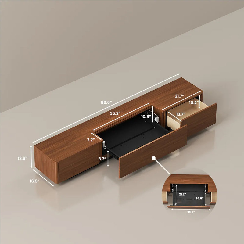 Meuble télé 126 po Walunt, Naturel, H 13,4 po x L 86,6 po x l 16,9 po