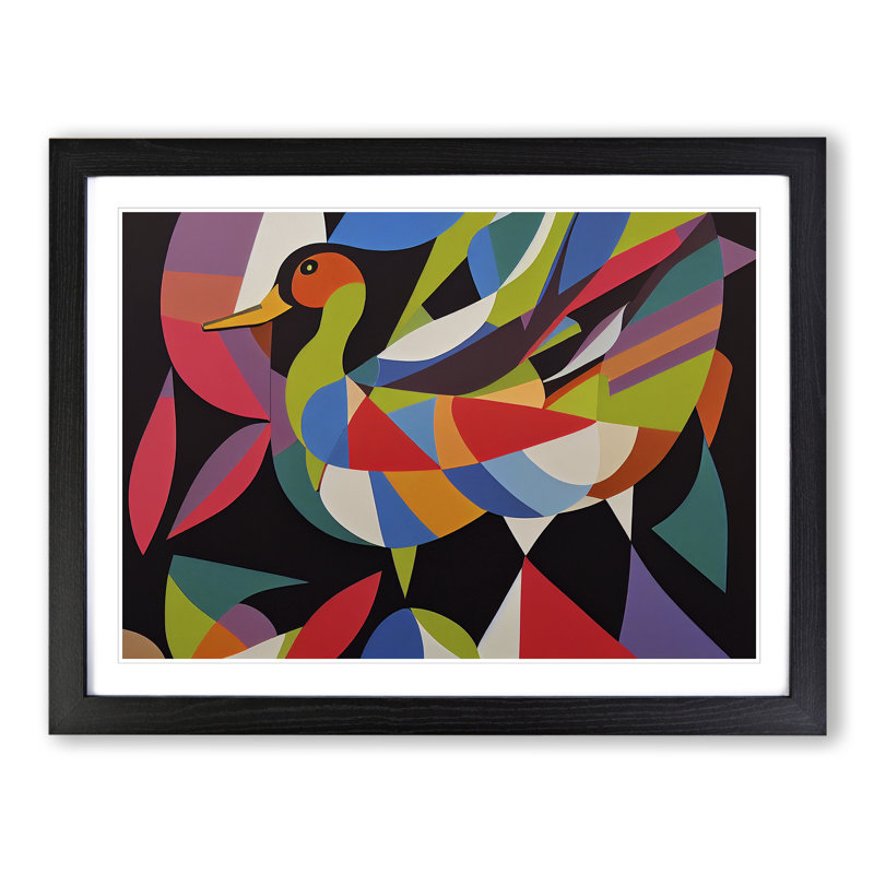Wondrous Abstract Duck - Single Picture Frame Painting, 46cm H x 64cm W x 2cm D, Black