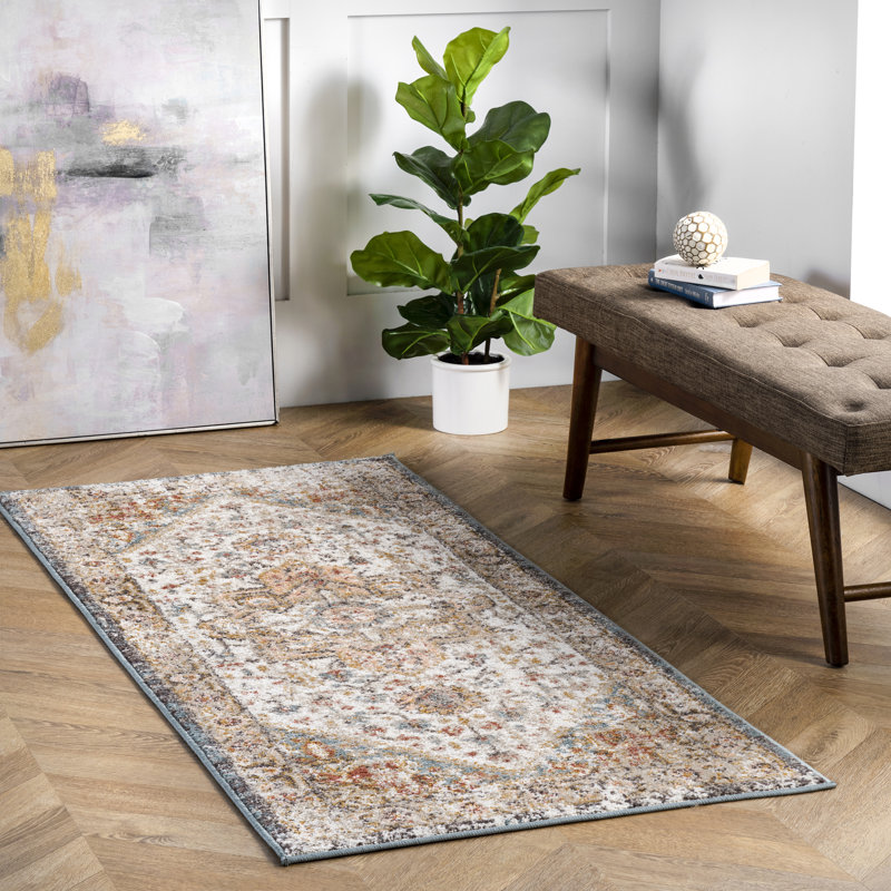 Gulbranson Traditional Medallion Power Loom Performance Beige Rug, Runner 2'6" x 8'