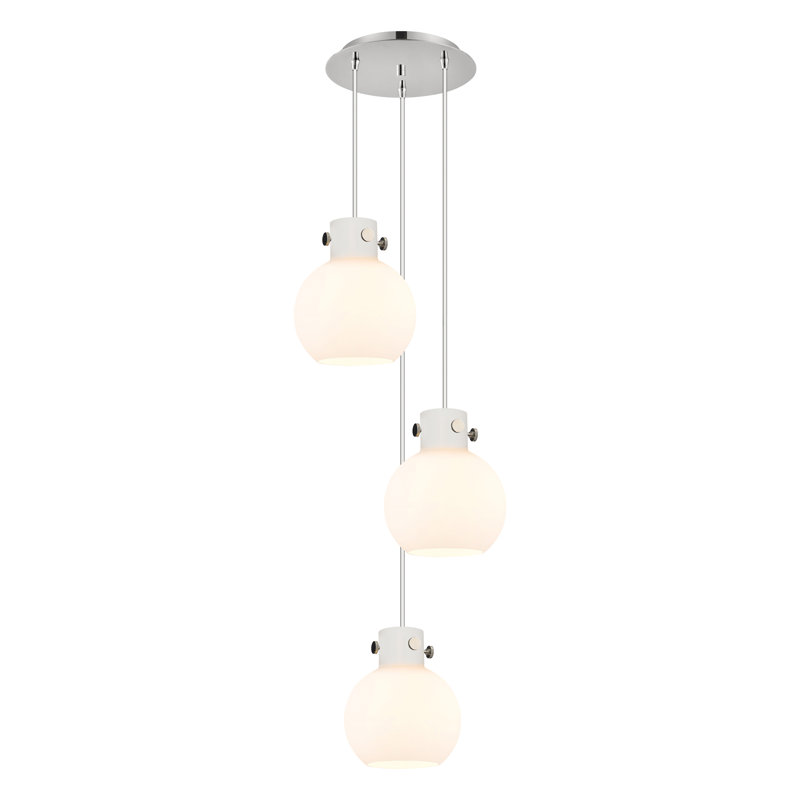 Luminaire suspendu en grappe à 3 lumières Amrith, Blanc, Nickel poli