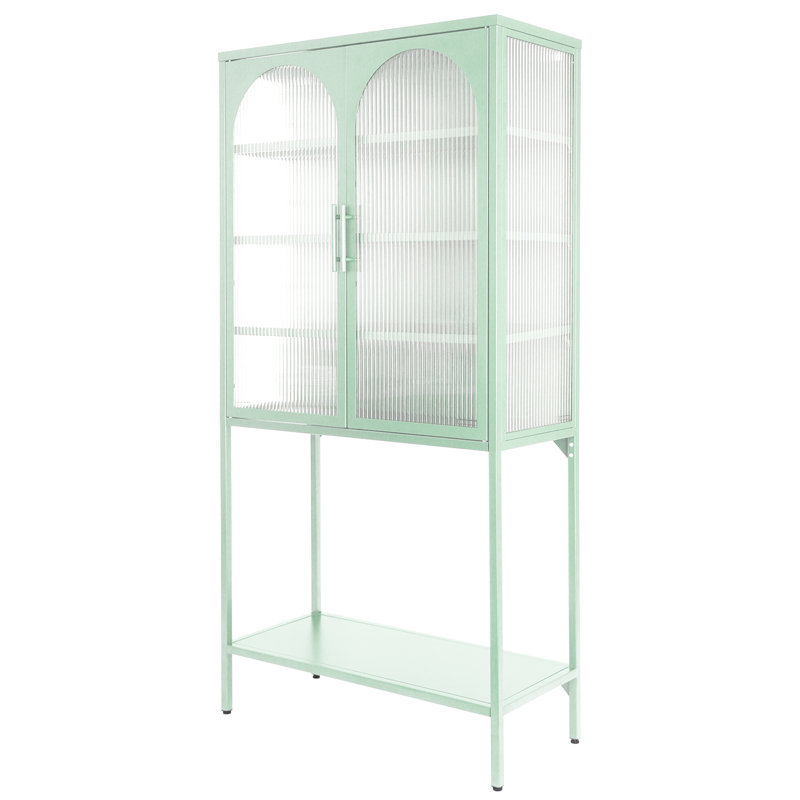 Grande armoire de rangement en verre trempé Lyndah avec tablettes réglables et tablette inférieure, Vert clair