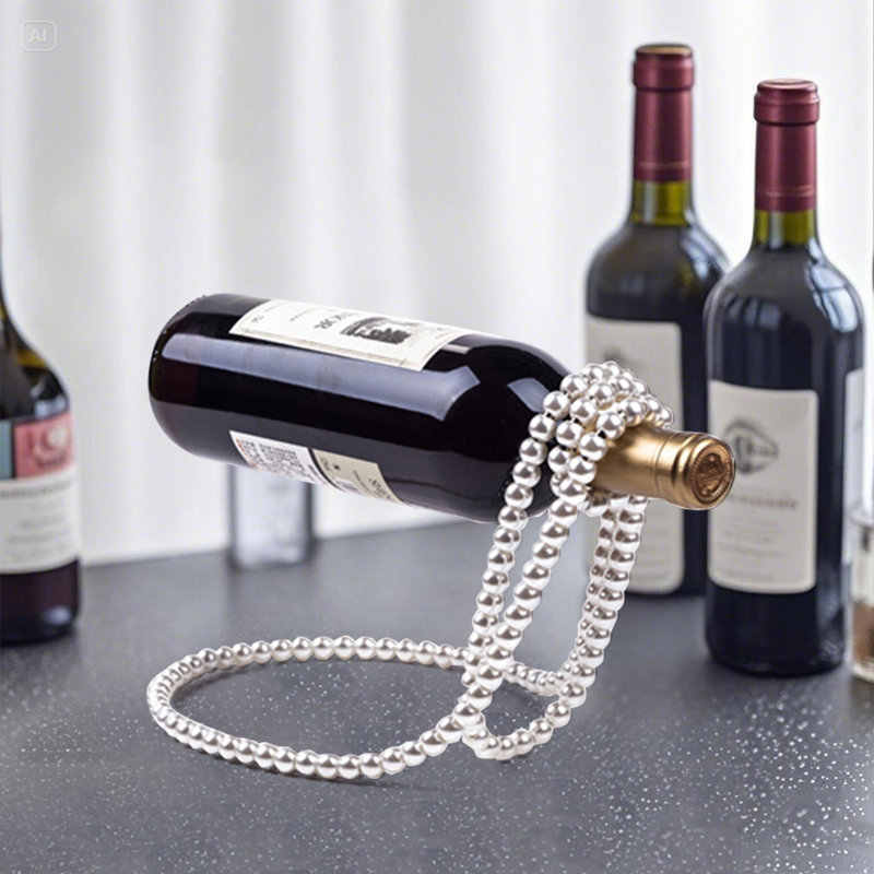 Support à vin avec collier de perles (argent), Argent argent