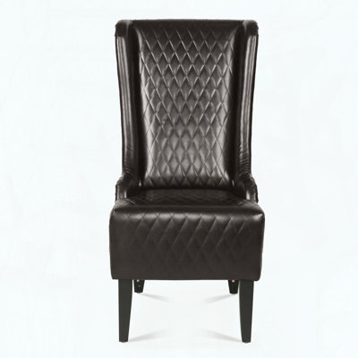 High-Back Faux Leather Accent Chair – Black – Wingback – Birch Legs