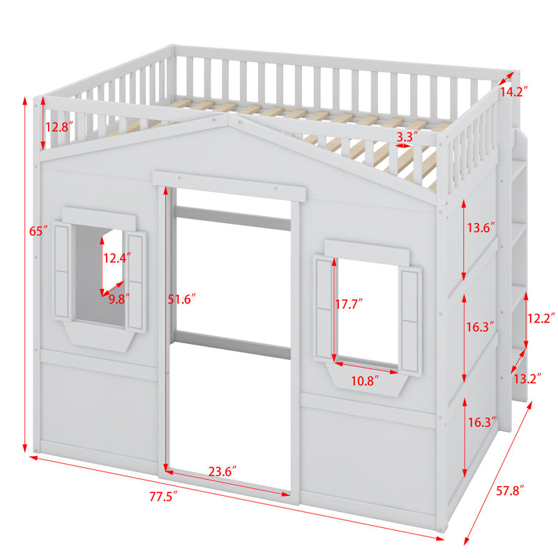 House Loft Bed With Ladder, White