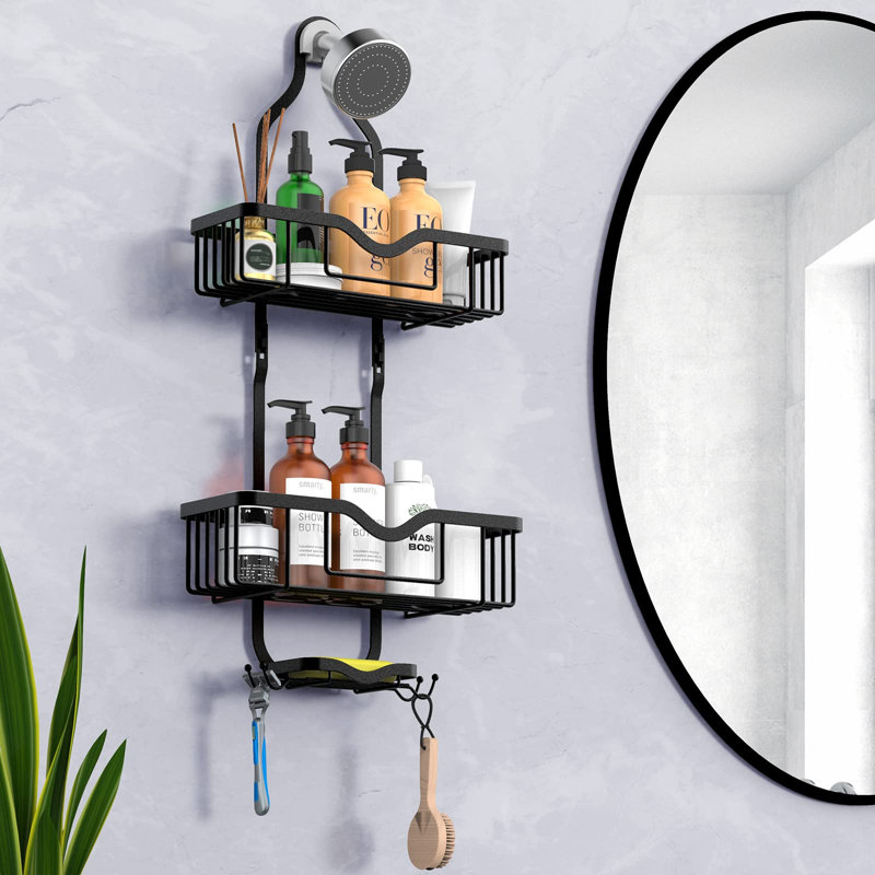 Serviteur de douche suspendu, organisateur de salle de bain à 3 niveaux avec porte-savon, résistant à la rouille (noir mat)