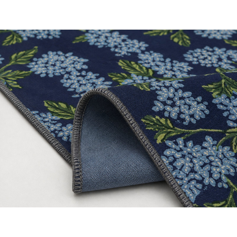 Tapis bleu marine en polypropylène tissé à la machine Simah, Tapis de couloir 2 pi 8 po x 6 pi 7 po