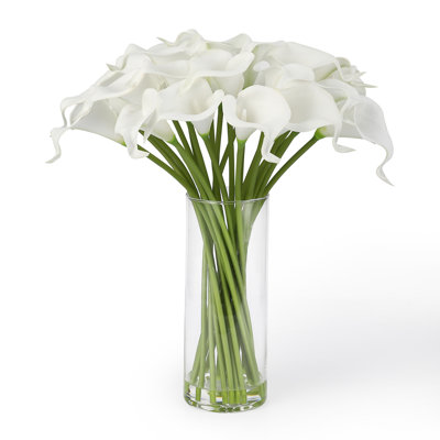 24 pièces de lis de Calla artificiel avec vase et eau artificielle pour le mariage, la maison et le bureau
