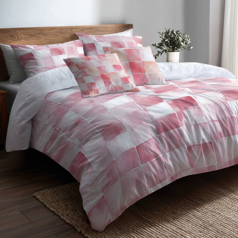 Ensemble de literie 5 pièces French Country - Ensemble de housse de couette et coussin décoratif Patchwork rose et blanc