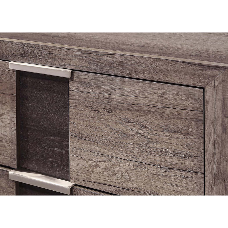 1pc Table de chevet à finition brune rustique Deux tiroirs Boutons en métal Meubles de chambre à coucher en bois, Brun