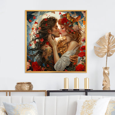 «Divine Couple Kissing Sacred Floral Love I», reproduction sur toile