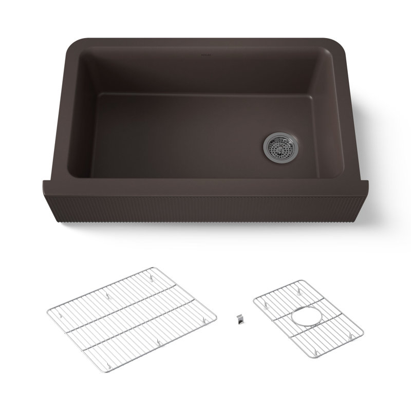 Cairn Undermount Single-Bowl Farmhouse Kitchen Sink, Matte Brown, Fluted