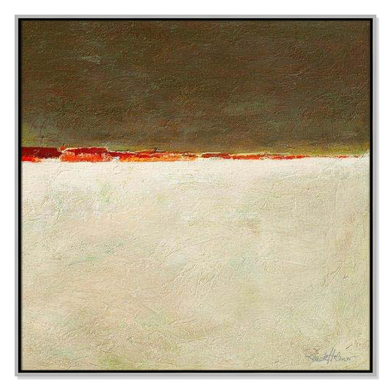 Orange Horizon I by Renate Holzner, 37.5'' H x 37.5'' W x 2'' D, Silver Framed