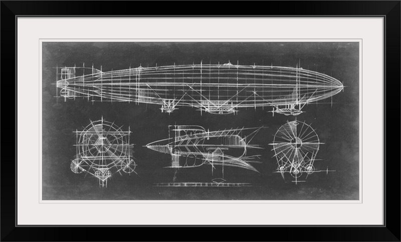 «Blueprint Airhip» par Ethan Harper, impression, Cadre noir, H 23 po x l 38 po x P 1 po