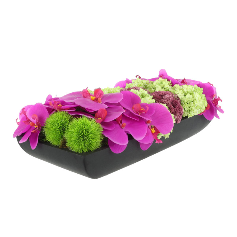 Orchid and  Arrangement, Black, 6.5" H x 19.5" W x 9" D