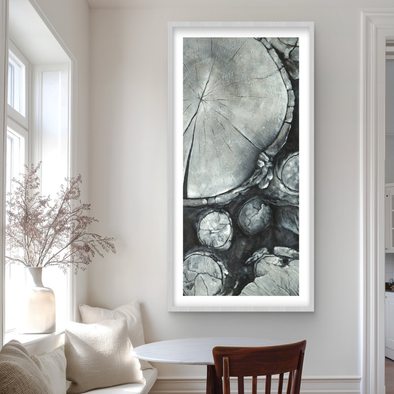 Bûches texturées en bois - reproduction encadrée matte pour la décoration intérieure, H 48 po x l 24 po, Argent argent