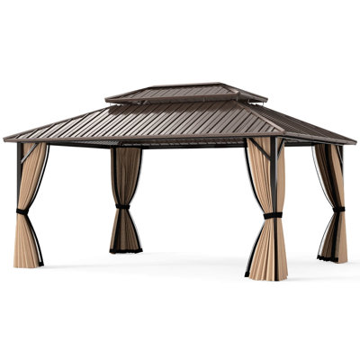Pavillon de jardin avec toit rigide en métal galvanisé à double toit