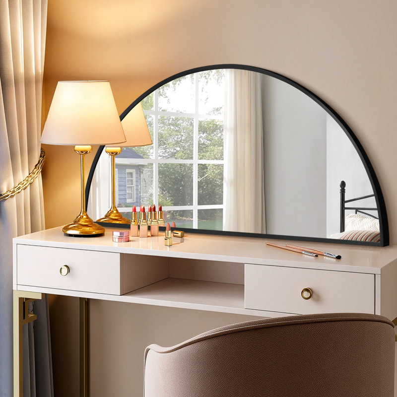 Arched Aluminum Frame Wall Mirror with Tempered Glass for Bathroom, Living Room, Entryway, 20" H x 40" W x 0.70" D, Black