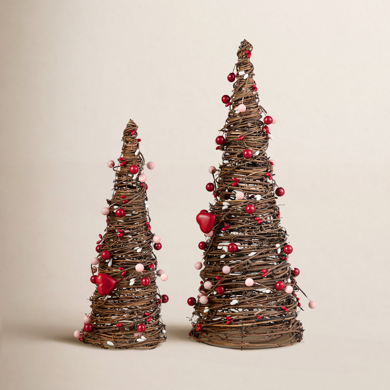 2-Piece Rattan Heart Tabletop Tree Set