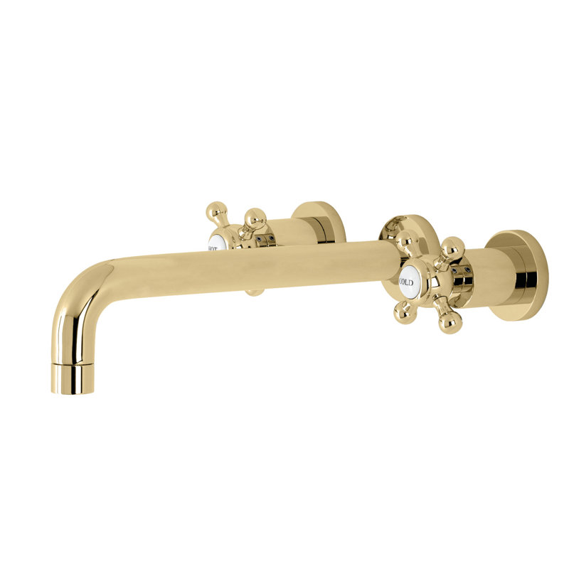 Kingston Brass Metropolitan Two-Handle 3-Hole Wall Mount Roman Tub Faucet, Polished Brass