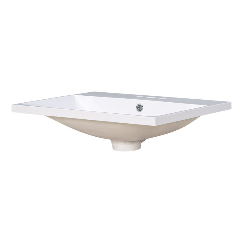 Comptoir de salle de bain 24 po, comptoir en céramique blanche avec 3 trous de robinet, compatible avec robinet central de 4 po, comptoir de meuble-lavabo facile à nettoyer