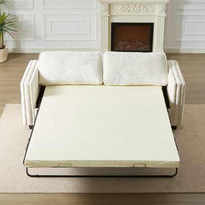 2-in-1 Sofa Bed Sleeper With Large Mattress, Convertible Sleeper Sofa with Memory Foam Mattress, 3-Seater Full Size Bed Couch for Living Rooms, Design