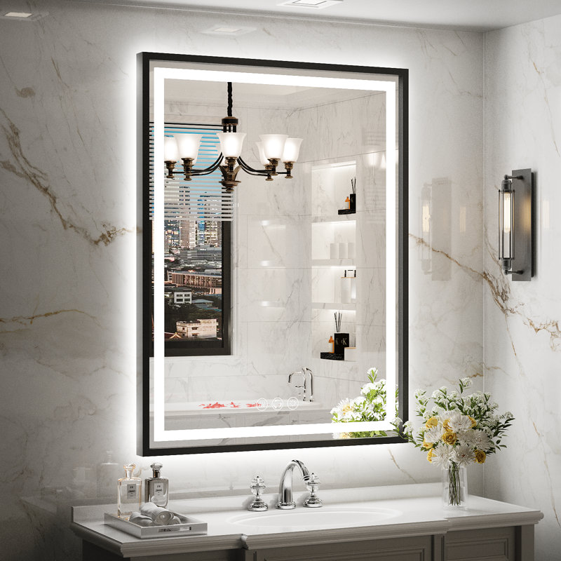 LED Bathroom Mirror With Lights, Frontlit & Backlit Lighted Bathroom Mirror with Anti Fog, Lighted Wall Mirrors,3 Colors Temperature,Dimmable