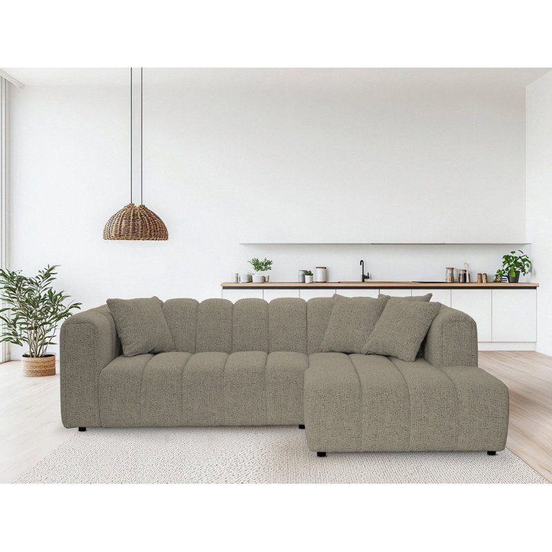 3 Seater Corner Sofa, Polyester - Olive, Right Hand Facing