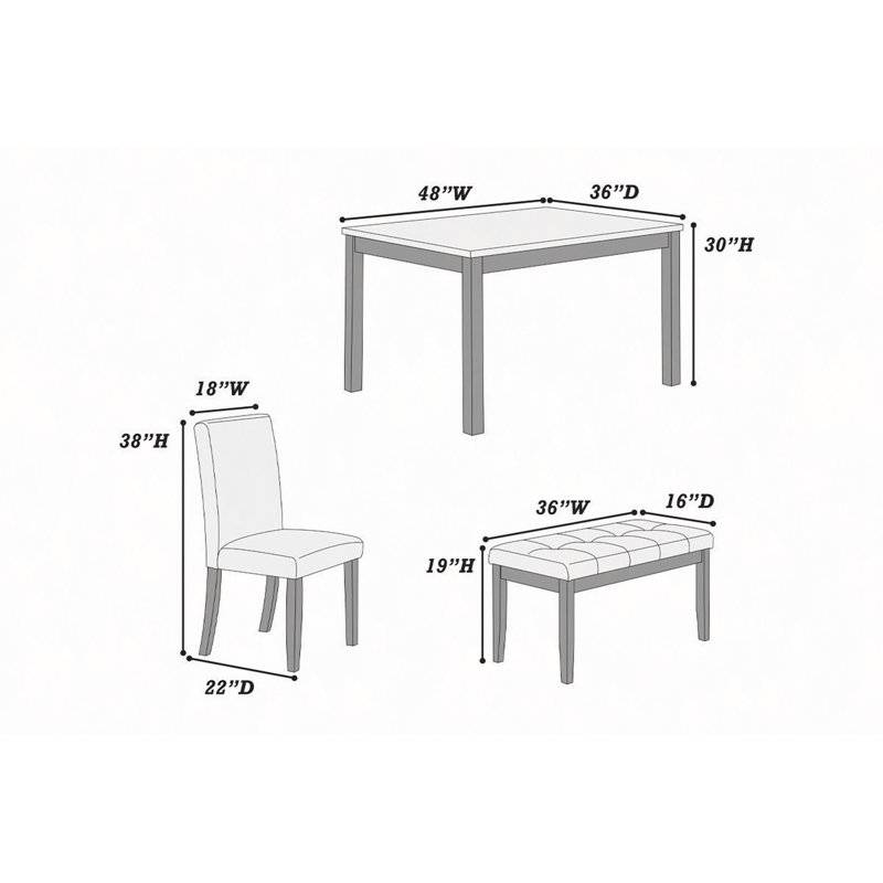 Ensemble de salle à manger 5 pièces, ensemble de salle à manger, banc de table en faux marbre et 3 chaises avec coussins en faux cuir