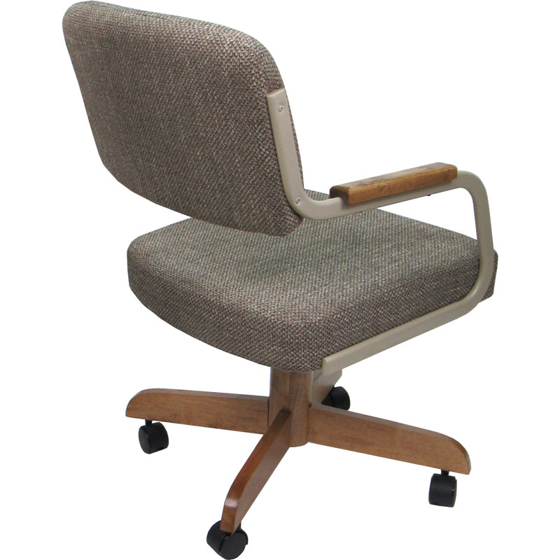Beige Moca Checkered Upholstered Swivel Arm Chair