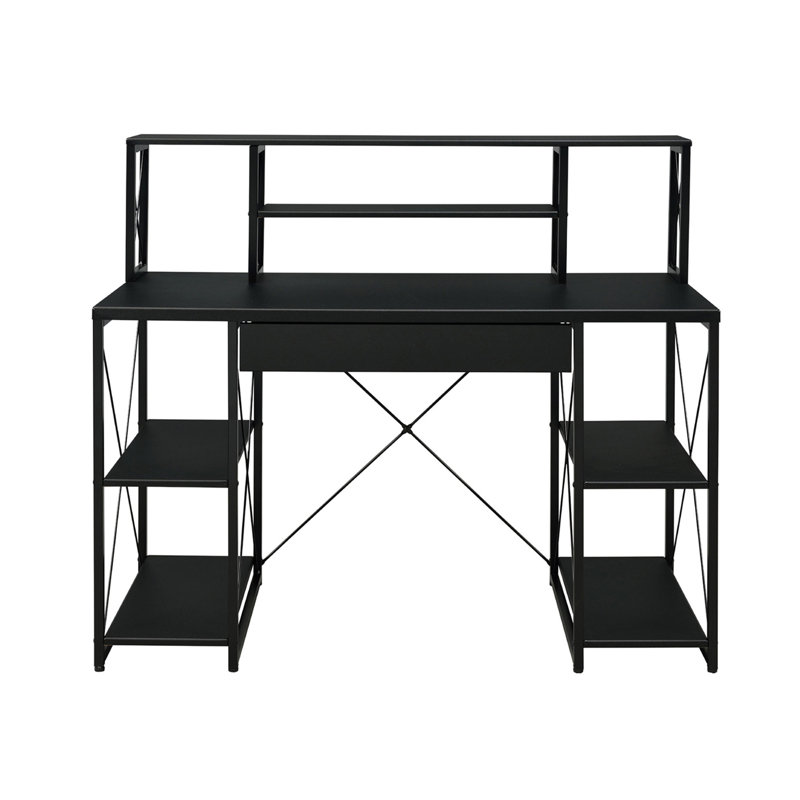 Bureau d'écriture avec un tiroir et 8 compartiments ouverts (sans les chaises de bureau), Noir