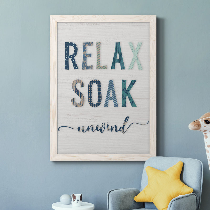 Relax Soak Unwind - cadre photo, art textuel sur toile, H 31,5 po x l 23,5 po x P 1,5 po, Cadre blanc