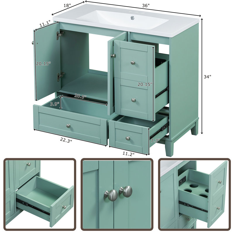 Meuble-lavabo simple 36 po avec plateau en résine Arabu, Bleu
