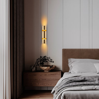 Élégante lampe murale dorée, corps en métal, 3,1 x 11,8 x 5,1 pouces | Taille de la plaque de base: 5,9 po x 2,0 po x 1,2 po | Double prise E14 (40 W maximum), éclairage élégant pour le salon et la chambre à coucher, indice de protection IP20, ampoule non incluse