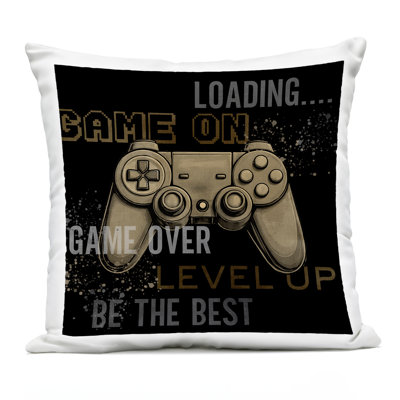 Gamer Controls Phrases Design by Kim Allen Outdoor Printed Pillow