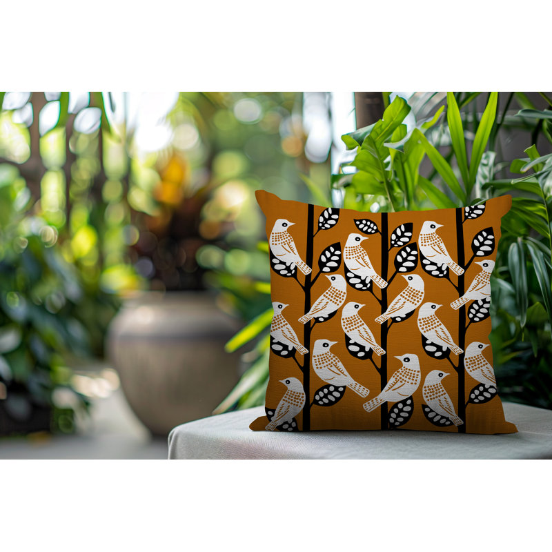 Oreiller carré réversible intérieur / extérieur Keaton Bird, Orange, Carré 17 po