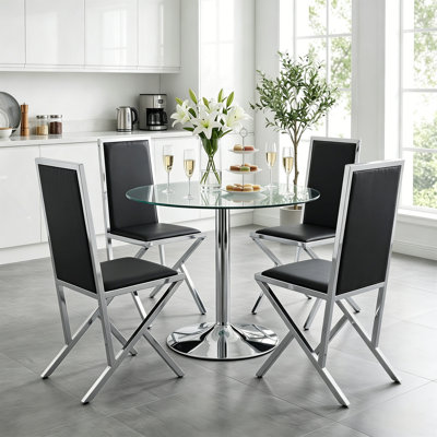 Alcester 5-Piece Round Tempered Glass Top Pedestal Dining Set